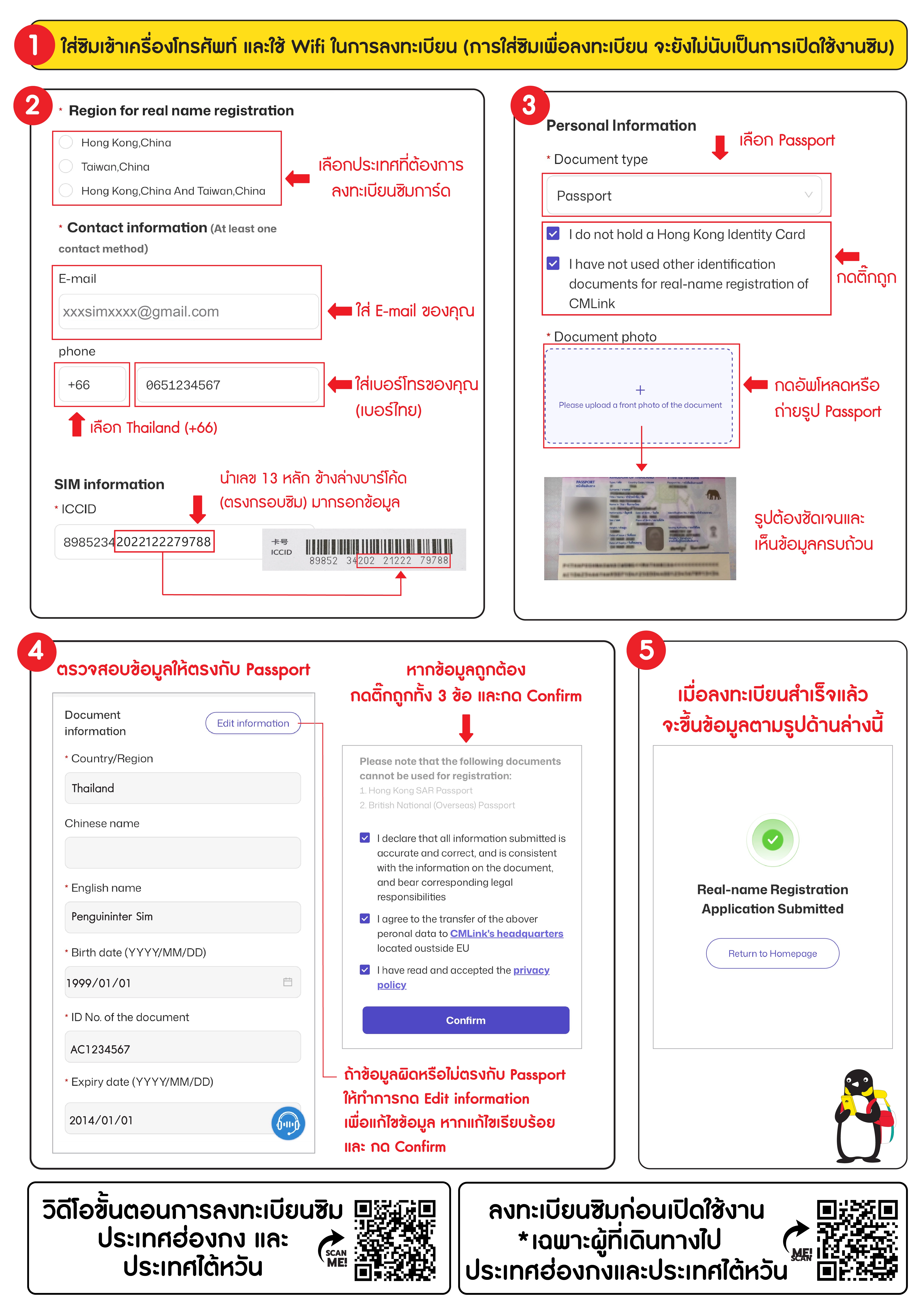ตัวอย่างการลงทะเบียนซิม